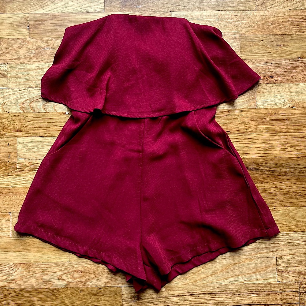 Burgundy Here Comes the Sun strapless romper